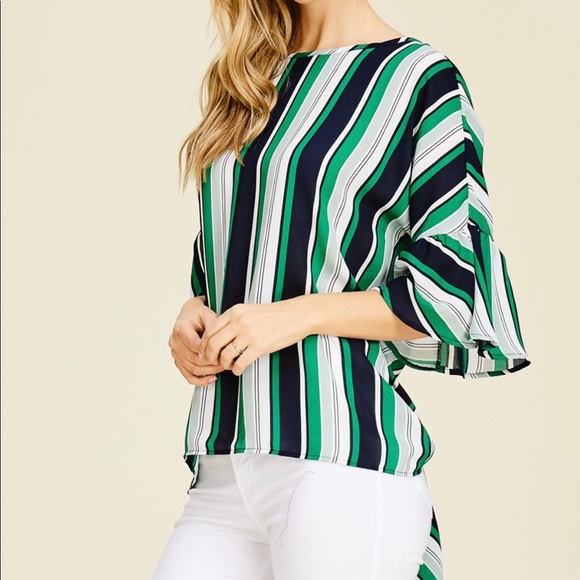 Green blue and white stripped blouse - Picture 2 of 2
